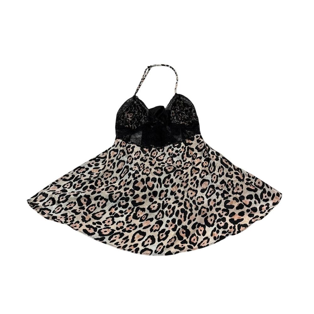 Victoria's Secret Womens Large Animal Print Leopard Mcbling Halter Slip Dress